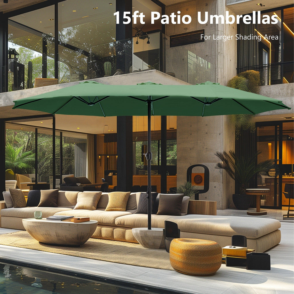 Parasol double extra large de 15 pieds pour patio double face de MAISON ARTS avec base incluse