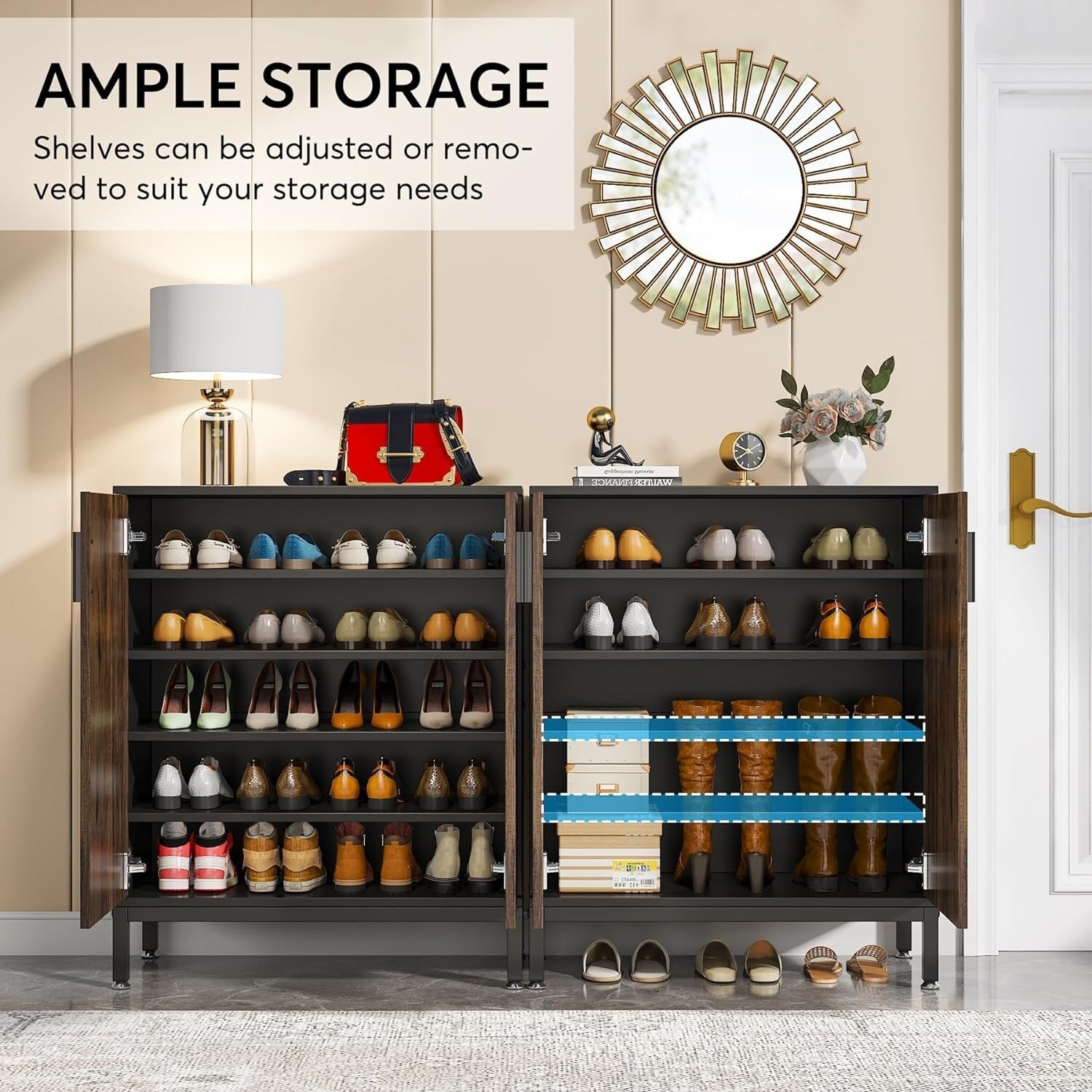 Meuble de rangement à chaussures moderne avec portes, 20 paires, 6 niveaux, pour entrée