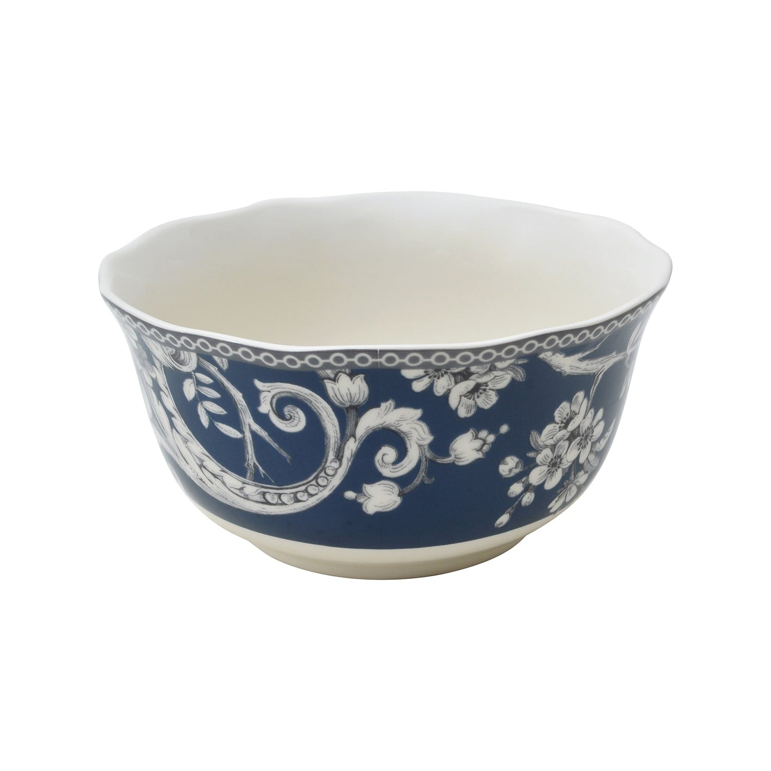 Service de table 16 pièces en porcelaine 222 Fifth Adelaide avec assiettes rondes, bols et tasses, bleu foncé