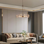 Lustre moderne en cristal doré de 23,6 po, 6 lumières, style tambour glamour, pour îlot de cuisine et salle à manger