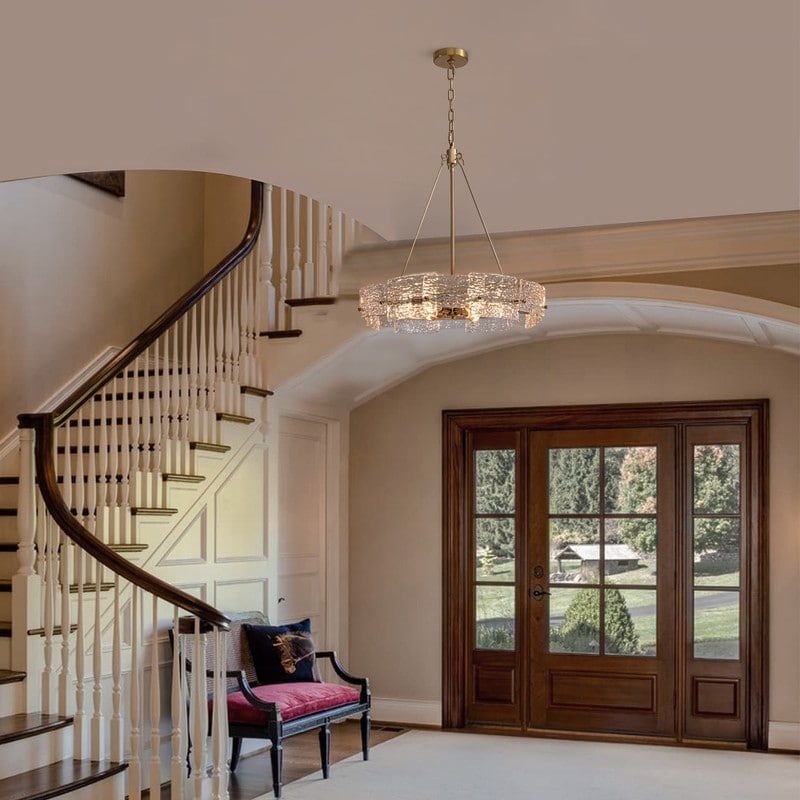 Lustre moderne en cristal doré de 23,6 po, 6 lumières, style tambour glamour, pour îlot de cuisine et salle à manger