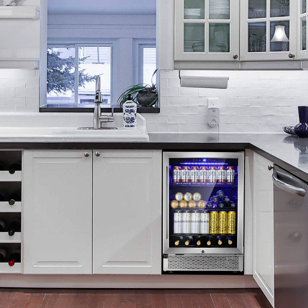 Réfrigérateur à boissons de 24 pouces, refroidisseur à vin intégré, mini-réfrigérateur