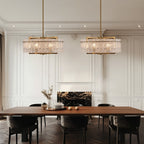 Lustre tambour moderne en cristal doré de 66 cm, 6 lumières, à intensité variable, style glamour, pour îlot de cuisine avec verre dépoli, pour salle à manger