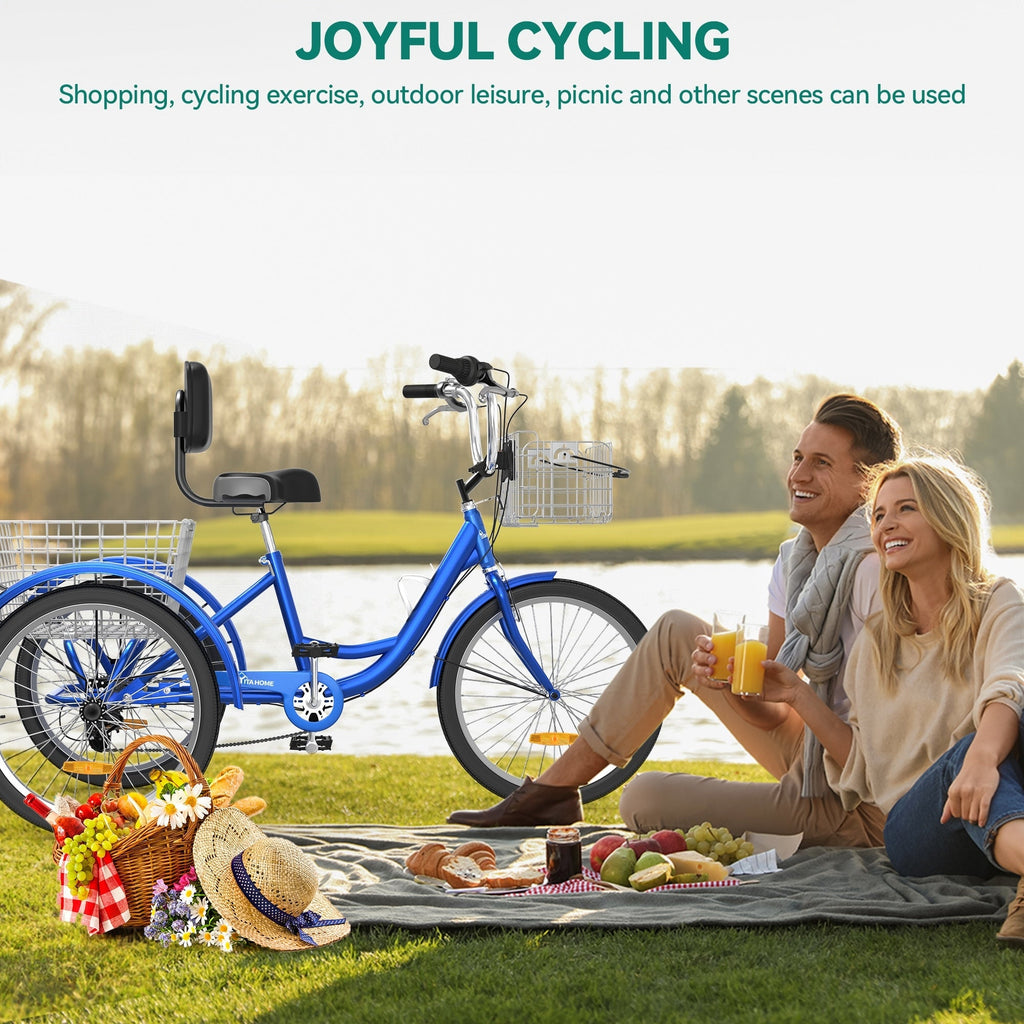 Tricycle adulte 26 pouces, 3 roues, 7 vitesses