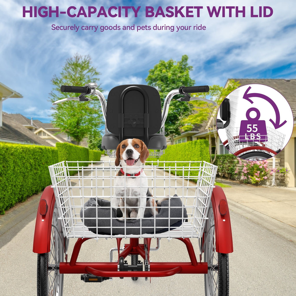 Tricycle bleu pour adulte à 3 roues avec paniers amovibles