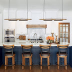 Lustre linéaire en bois à 3/5 lumières LED intégrées pour îlot de cuisine