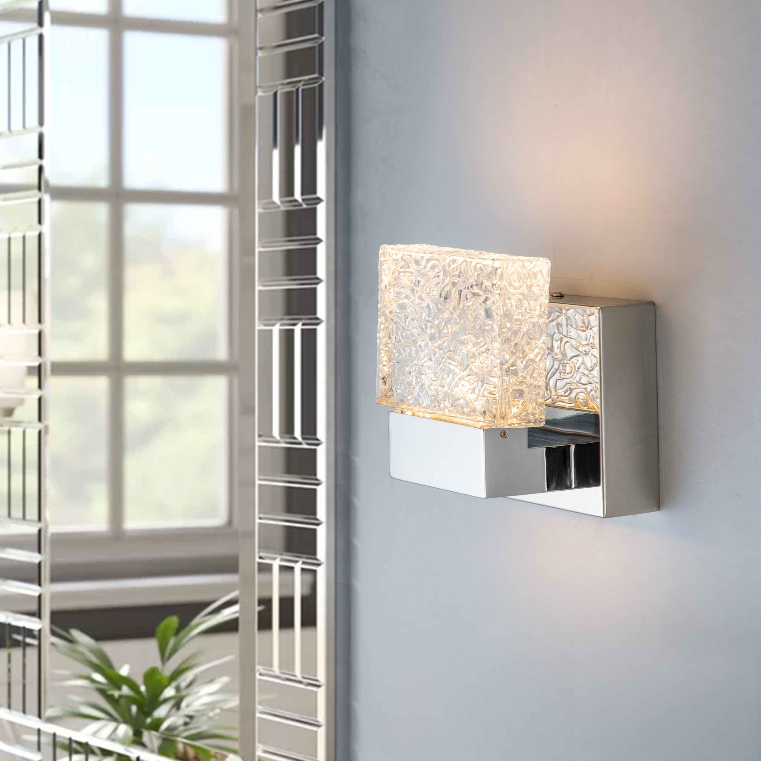 Applique murale à LED intégrée C Cattleya en acier inoxydable 3000 K avec abat-jour en verre artistique - Chrome