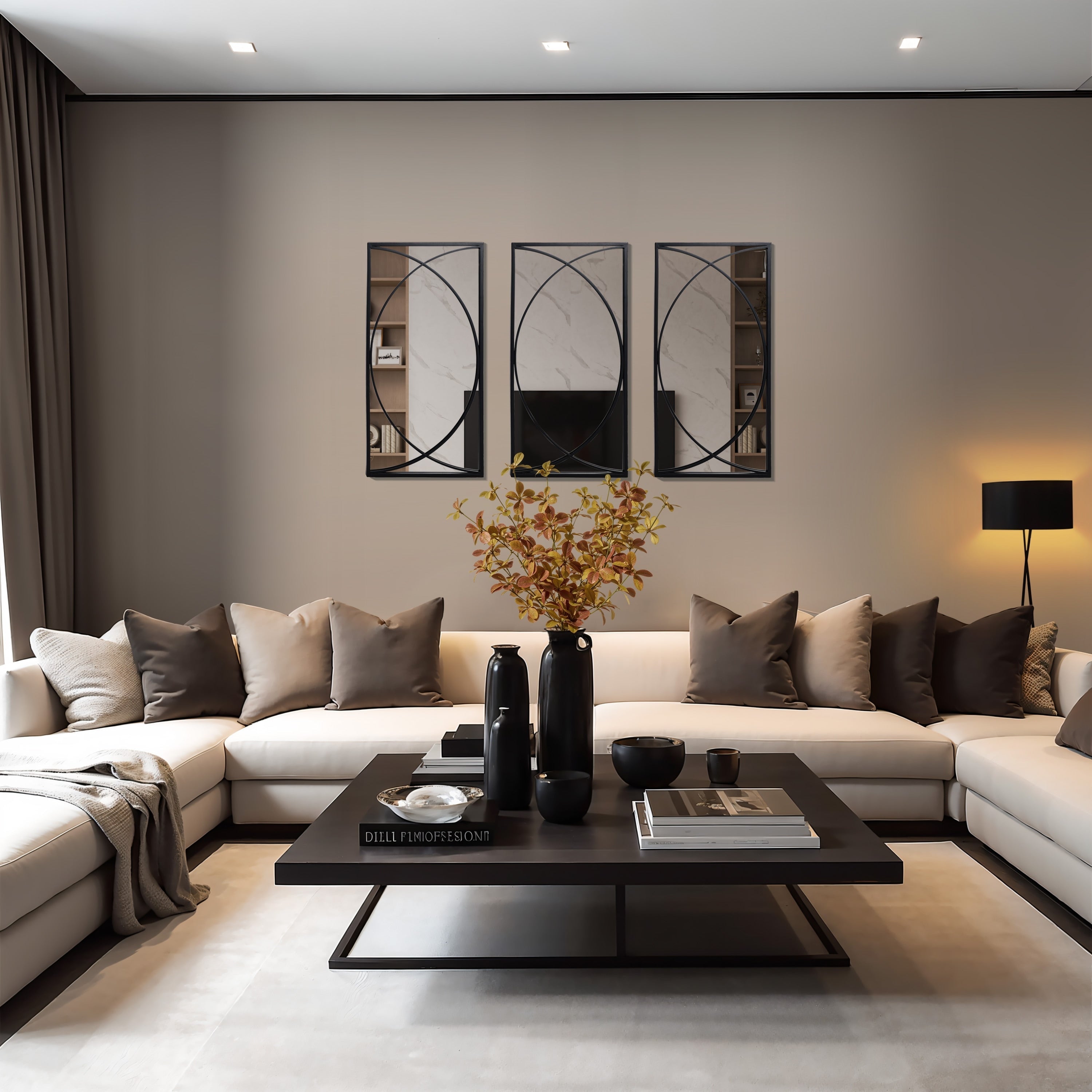 Ensemble de 3 miroirs muraux rectangulaires en métal noir - 31,9 H x 15,75 L x 0,75 P