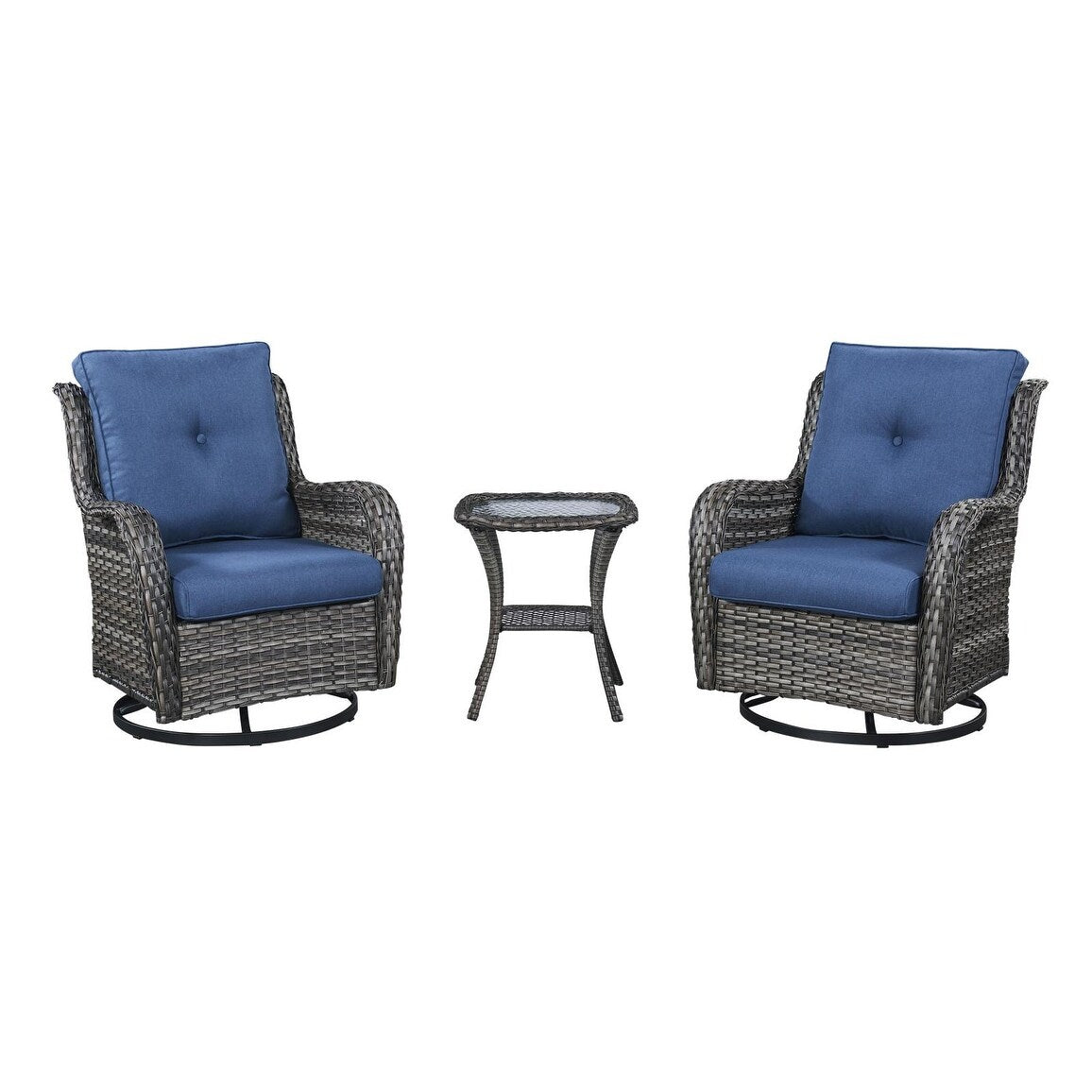 Fauteuil à bascule pivotant d'extérieur Gymojoy 3 pièces en osier avec coussin et table