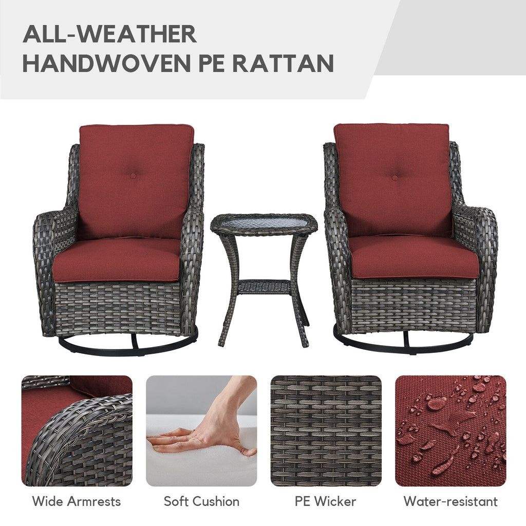Fauteuil à bascule pivotant d'extérieur Gymojoy 3 pièces en osier avec coussin et table