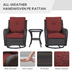 Fauteuil à bascule pivotant d'extérieur Gymojoy 3 pièces en osier avec coussin et table