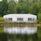 Gazebo pop-up en tissu Oxford 30 x 10 pi avec 8 sacs de sable et 8 parois latérales, avec auvent pour sac de remorquage - 30 x 10 x 8,8 pi (l x h)