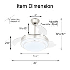 Ventilateur de plafond rétractable moderne Bella Depot 36 avec éclairage LED, pales réversibles à 6 vitesses et télécommande