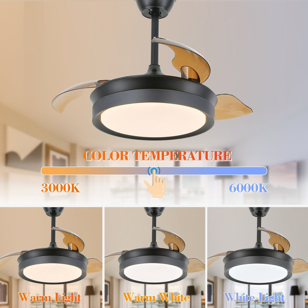 Ventilateur de plafond rétractable moderne Bella Depot 36 avec éclairage LED, pales réversibles à 6 vitesses et télécommande