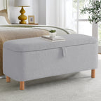 Banc ottoman de rangement en sherpa blanc cassé, repose-pieds, pour salon, chambre à coucher, pieds en bois