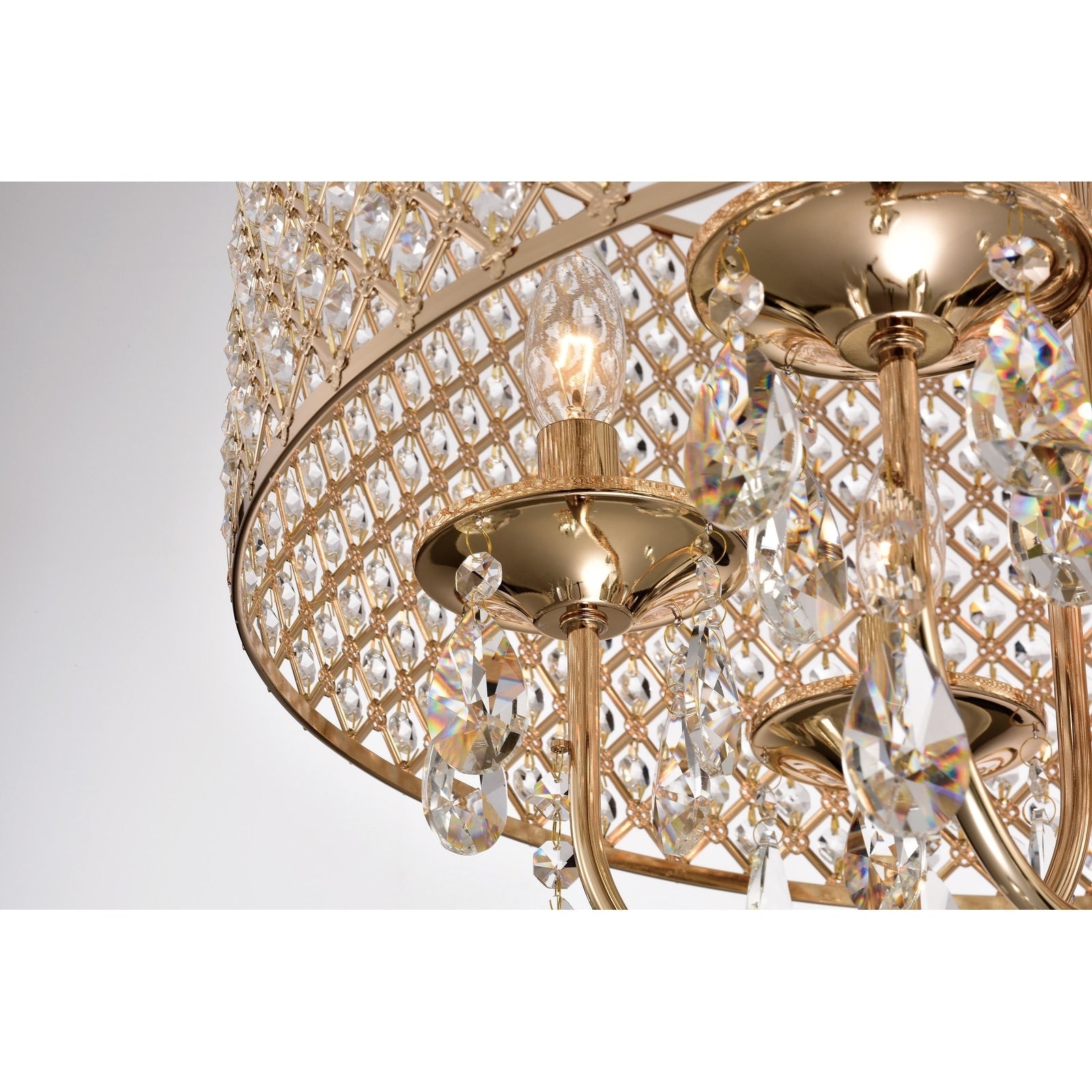 Lustre tambour à perles rondes avec cristaux suspendus
