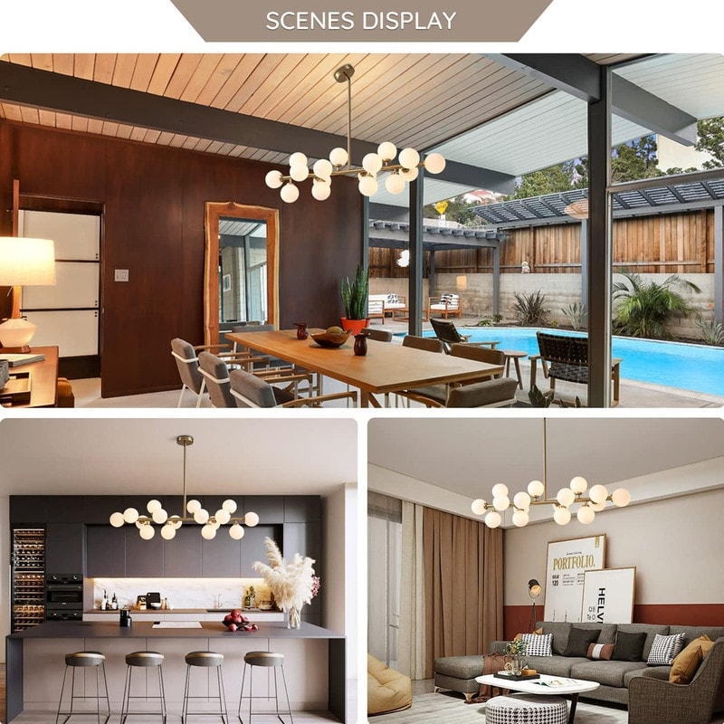 Lustre linéaire moderne du milieu du siècle de 40 po, suspension Spoutnik à 16 ampoules en laiton doré avec globe en verre dépoli pour salle à manger