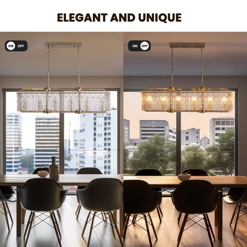 Lustre rectangulaire en cristal moderne linéaire de 40 po, 16 lumières, en laiton doré, pour salle à manger, salon, cuisine, îlot central