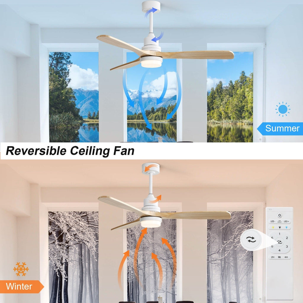 Ventilateur de plafond à LED intégré 48 et 52 pouces avec lumière et télécommande, moteur CC réversible