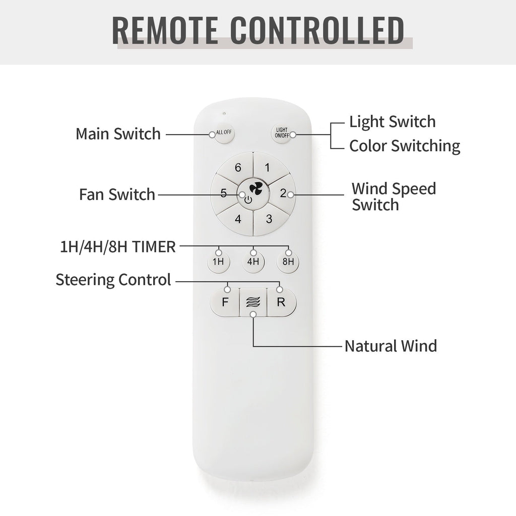 Ventilateur de plafond à LED intégré 48 et 52 pouces avec lumière et télécommande, moteur CC réversible
