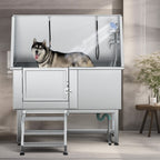 Baignoire de toilettage réglable en acier inoxydable de 50 po de largeur avec rampe et marches