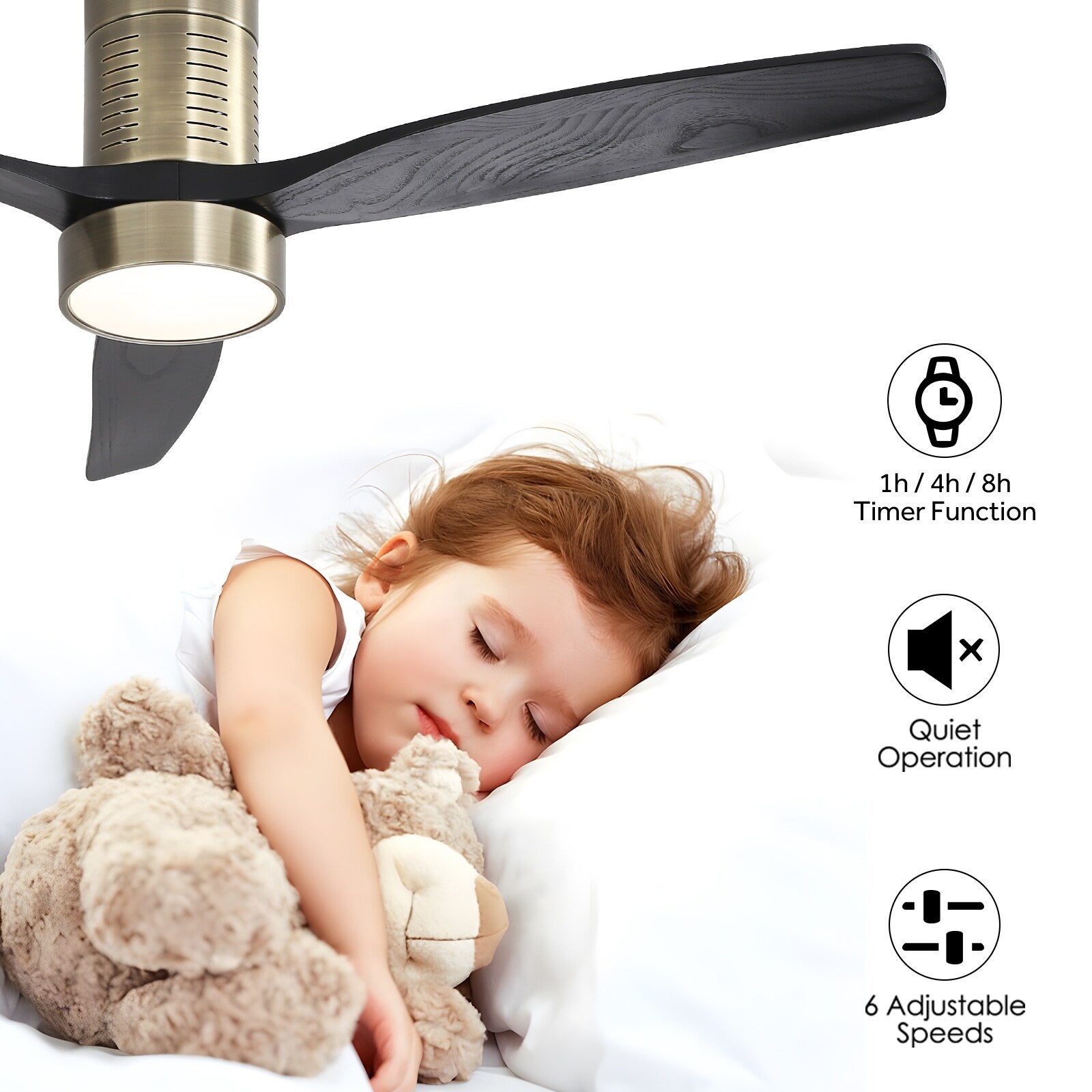 Ventilateur de plafond encastré de style campagnard de 52 pouces avec éclairage et télécommande, moteur CC réversible