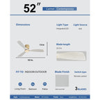 Ventilateur de plafond encastré Sofucor 52 pouces avec télécommande, moteur réversible et éclairage intégré en option