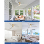 Ventilateur de plafond encastré Sofucor 52 pouces avec télécommande, moteur réversible et éclairage intégré en option