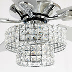 Ventilateur de plafond moderne en cristal et bois chromé de 52 pouces, 5 pales, avec télécommande