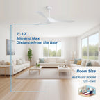 Ventilateur de plafond moderne en bois massif/ABS de 52 pouces avec télécommande (sans lumière), 6 vitesses de vent, flux d'air réversible