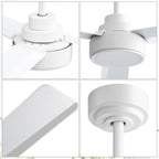 Ventilateur de plafond moderne en bois massif/ABS de 52 pouces avec télécommande (sans lumière), 6 vitesses de vent, flux d'air réversible