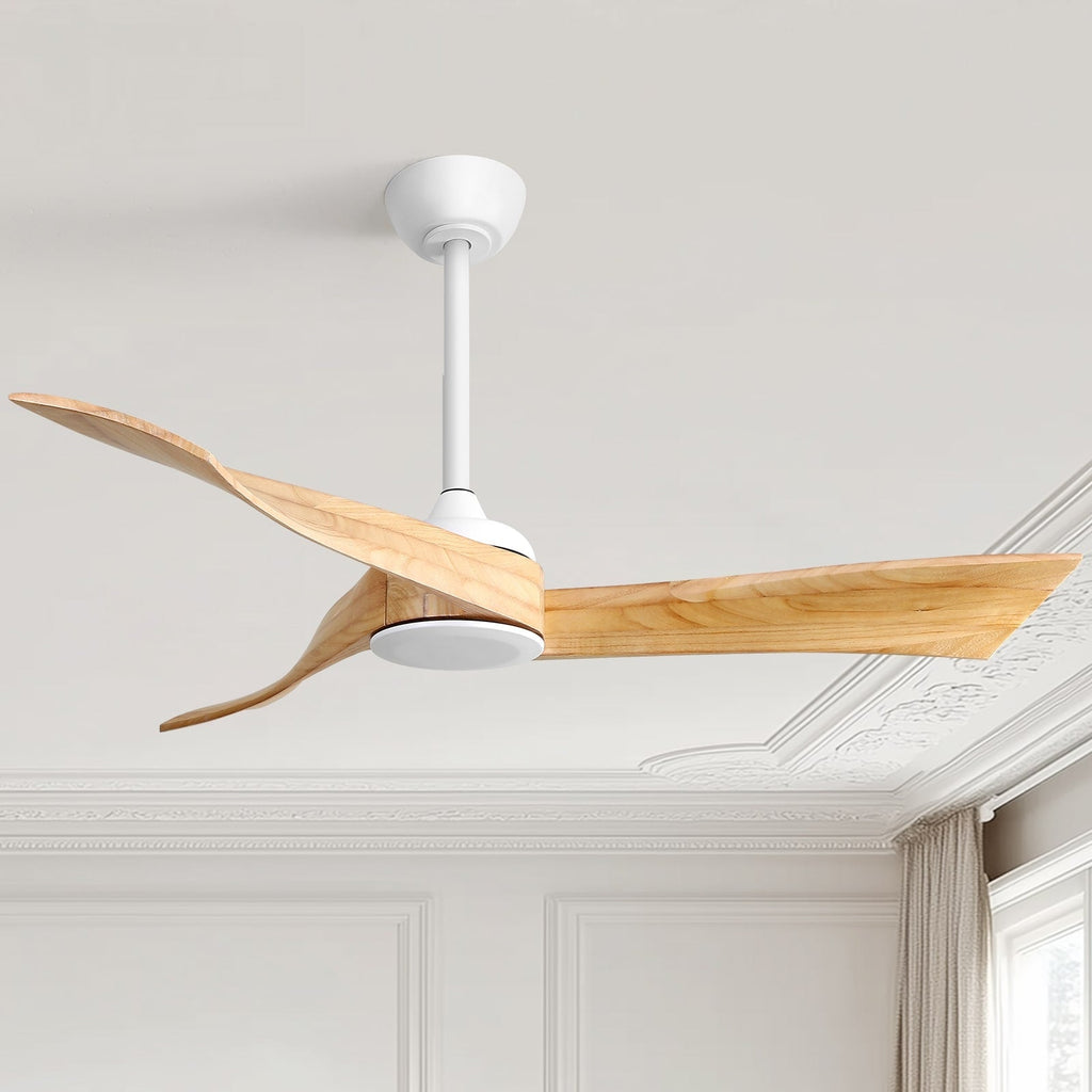 Ventilateur de plafond moderne en bois massif/ABS de 52 pouces avec télécommande (sans lumière), 6 vitesses de vent, flux d'air réversible