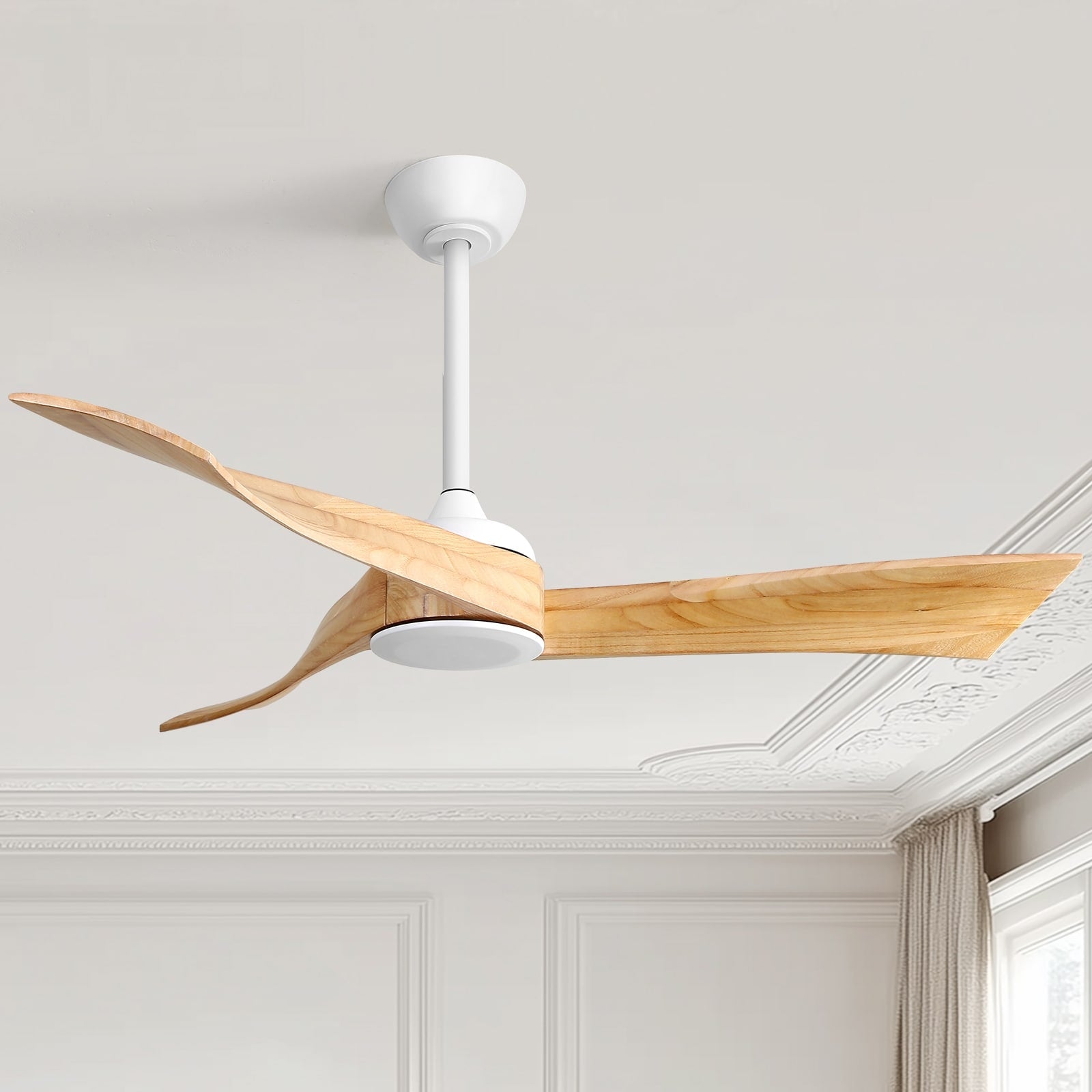 Ventilateur de plafond moderne en bois massif/ABS de 52 pouces avec télécommande (sans lumière), 6 vitesses de vent, flux d'air réversible