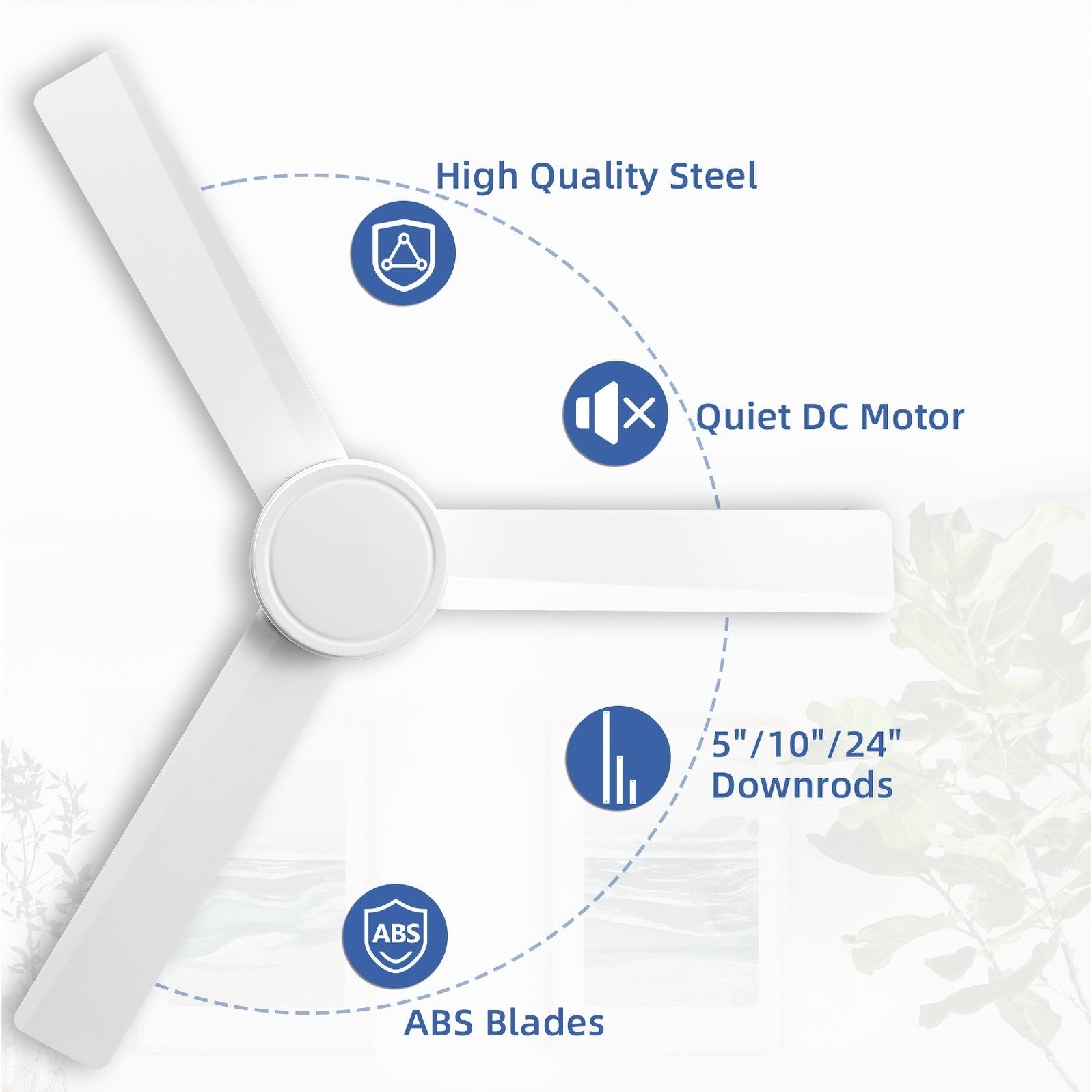 Ventilateur de plafond moderne en bois massif/ABS de 52 pouces avec télécommande (sans lumière), 6 vitesses de vent, flux d'air réversible