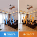 Ventilateur de plafond moderne en bois massif/ABS de 52 pouces avec télécommande (sans lumière), 6 vitesses de vent, flux d'air réversible