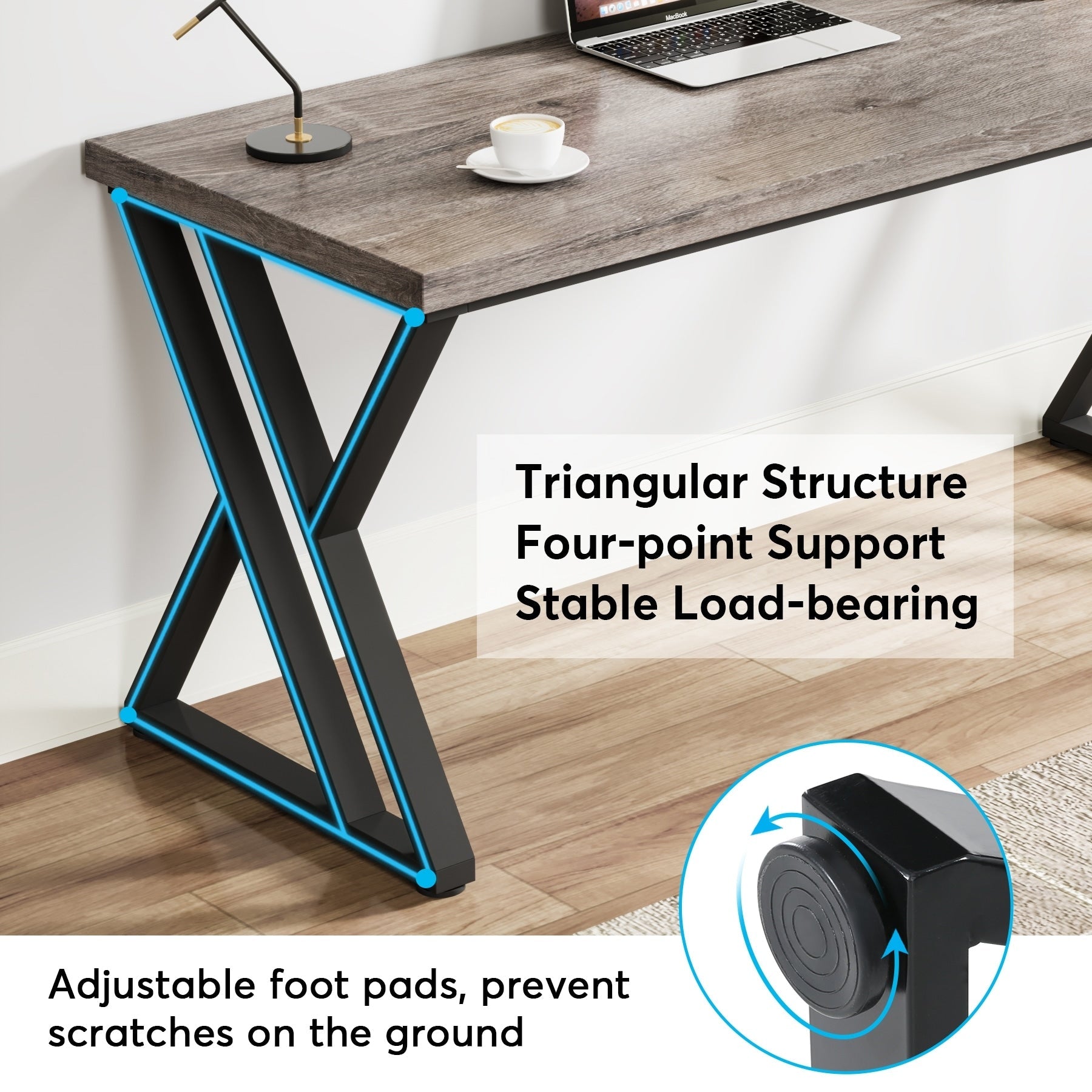 Bureau d'ordinateur robuste 55 pouces, bureau de bureau