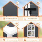 Abri de rangement extérieur en plastique et résine toutes saisons de 6 pi x 4 pi/6 pi x 8 pi/8 pi x 6 pi/8 pi x 10 pi avec plancher, abri à outils Spire