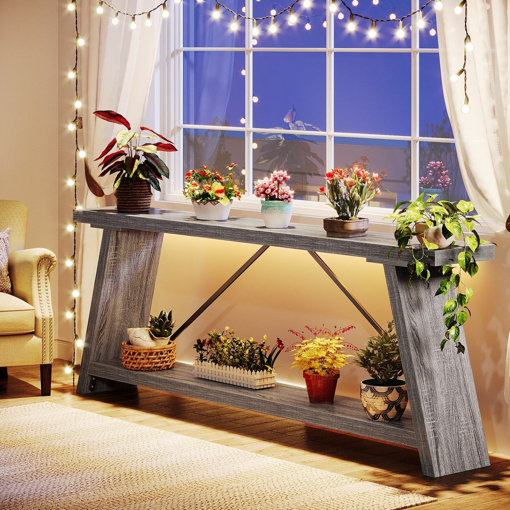 Console de canapé en bois rustique de 70,9 pouces de long avec étagère de rangement