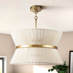 Lustre tambour bohème moderne à 8 lumières, grand format, 61 cm, en tissu tissé à la main, couleur or/noir, pour salle à manger/salon