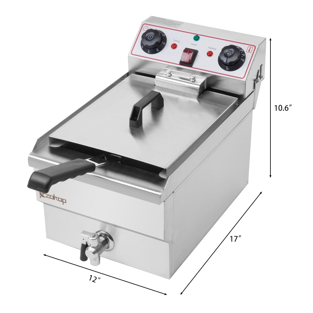 Friteuse à cuve unique en acier inoxydable de 8,5 QT, 1 700 W max., avec robinet et grande poignée