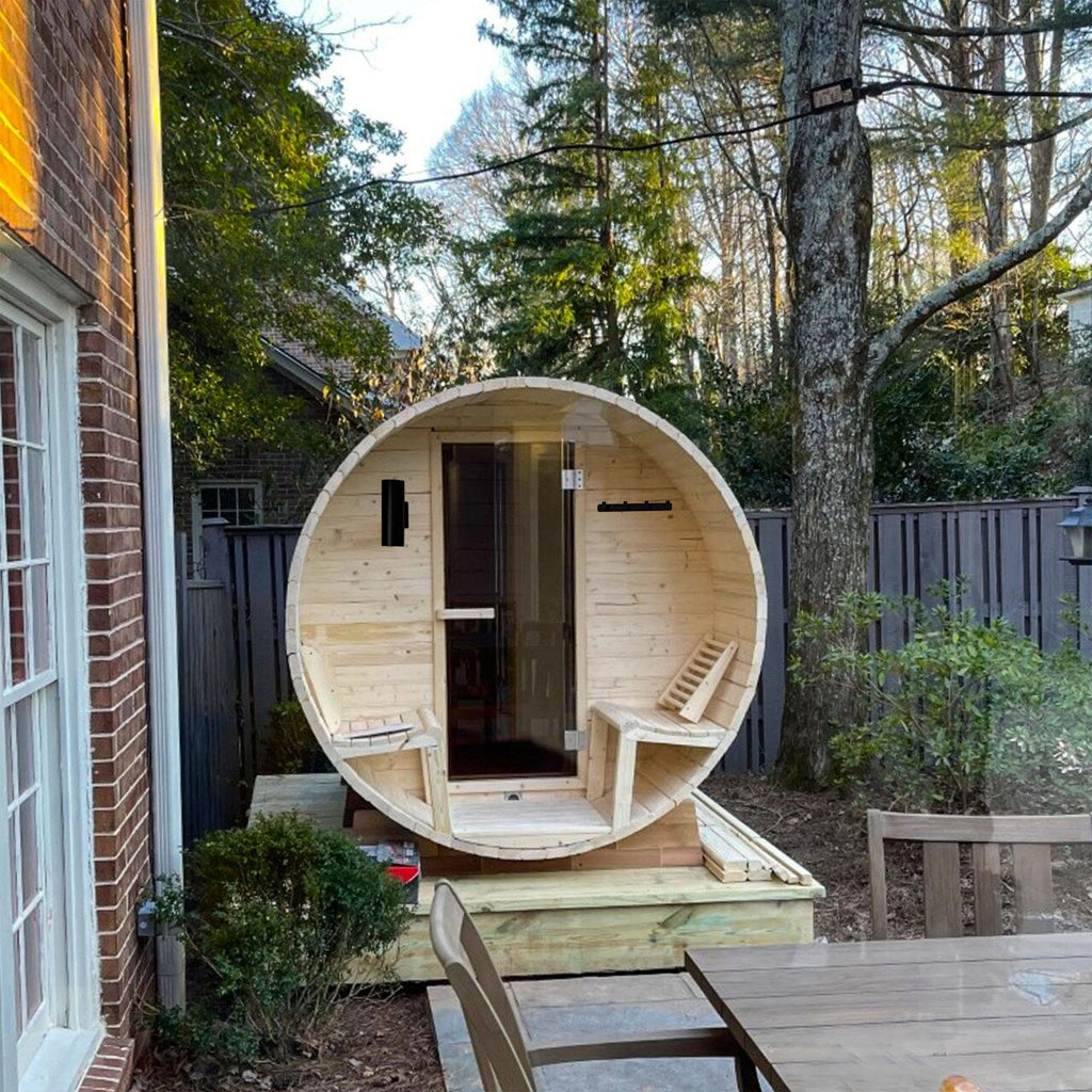 Sauna tonneau en pin blanc de Finlande ALEKO pour 6 à 8 personnes avec chauffage électrique UL - 88 L x 73 l x 79 H pouces