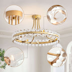 Plafonnier semi-encastré en cristal Elvira à 8 lumières, forme de roue de chariot