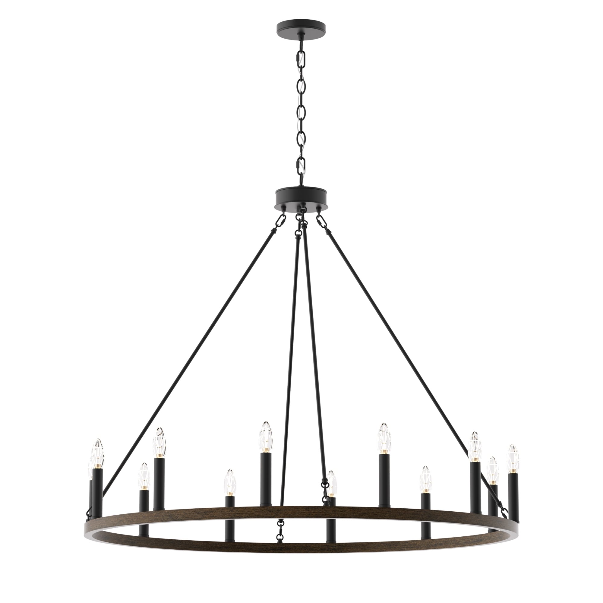 Lustre Acroma Farmhouse à 12 lumières, 40 po, en forme de roue de chariot, certifié UL - 40 po P x 138 po H