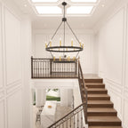 Lustre rond en forme de roue de chariot de style ferme moderne Acroma à 20 lumières de 40 po avec UL