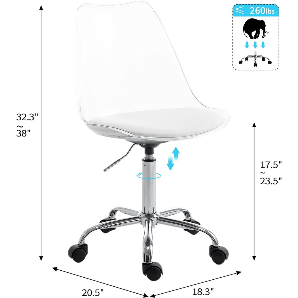 Chaise de bureau pivotante en acrylique à hauteur réglable sans accoudoirs