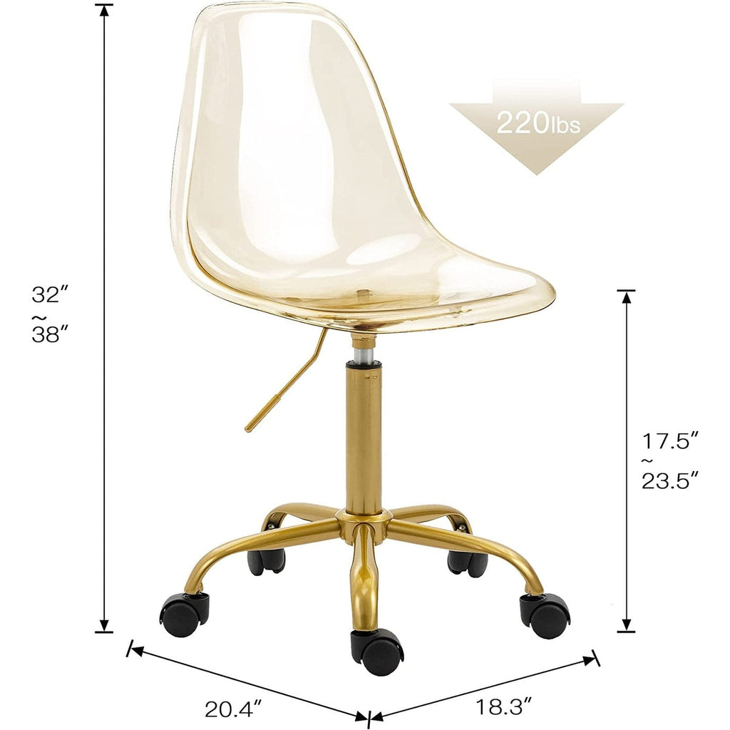 Chaise de bureau pivotante en acrylique à hauteur réglable sans accoudoirs