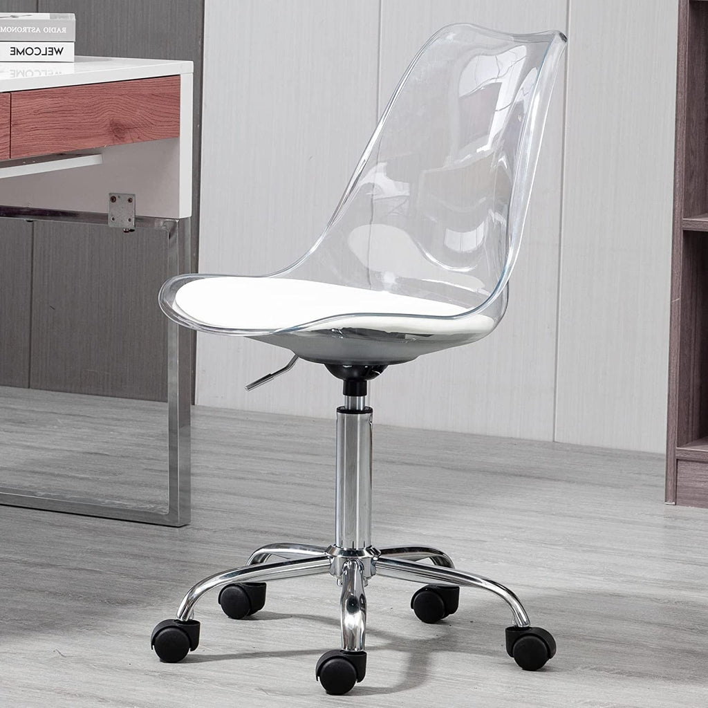 Chaise de bureau pivotante en acrylique à hauteur réglable sans accoudoirs