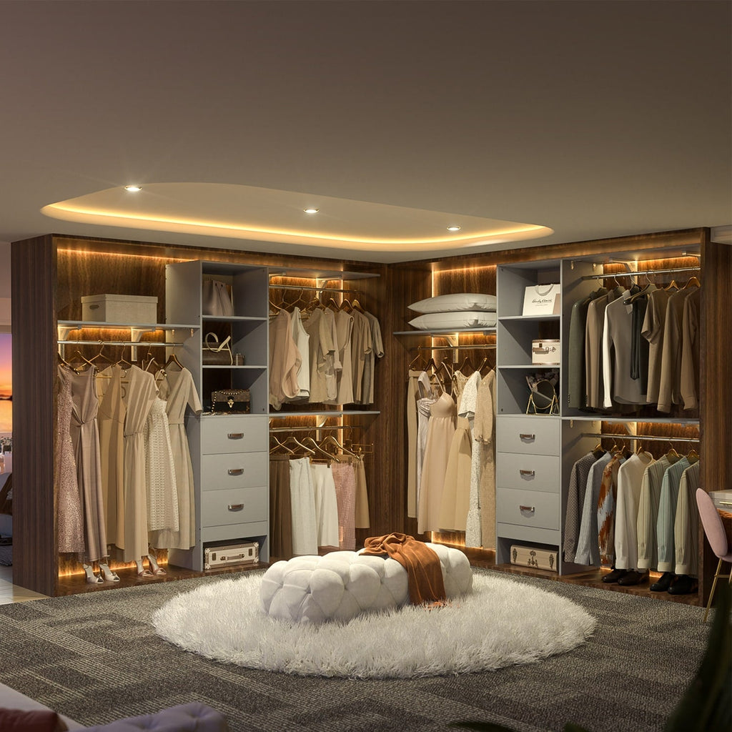 Rackcog Organiseur de placard réglable de 120 pouces avec tiroirs, système de placard avec étagères de bricolage pour placards et dressings