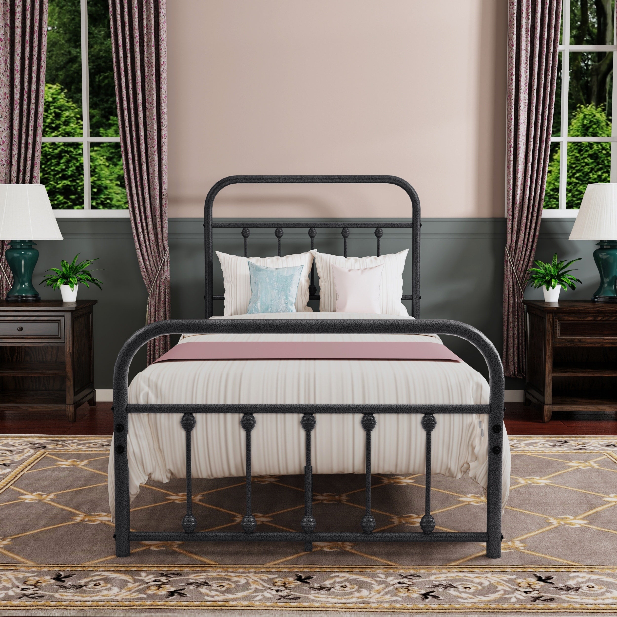 Cadre de lit plateforme en métal vintage simple Alazyhome, montage facile