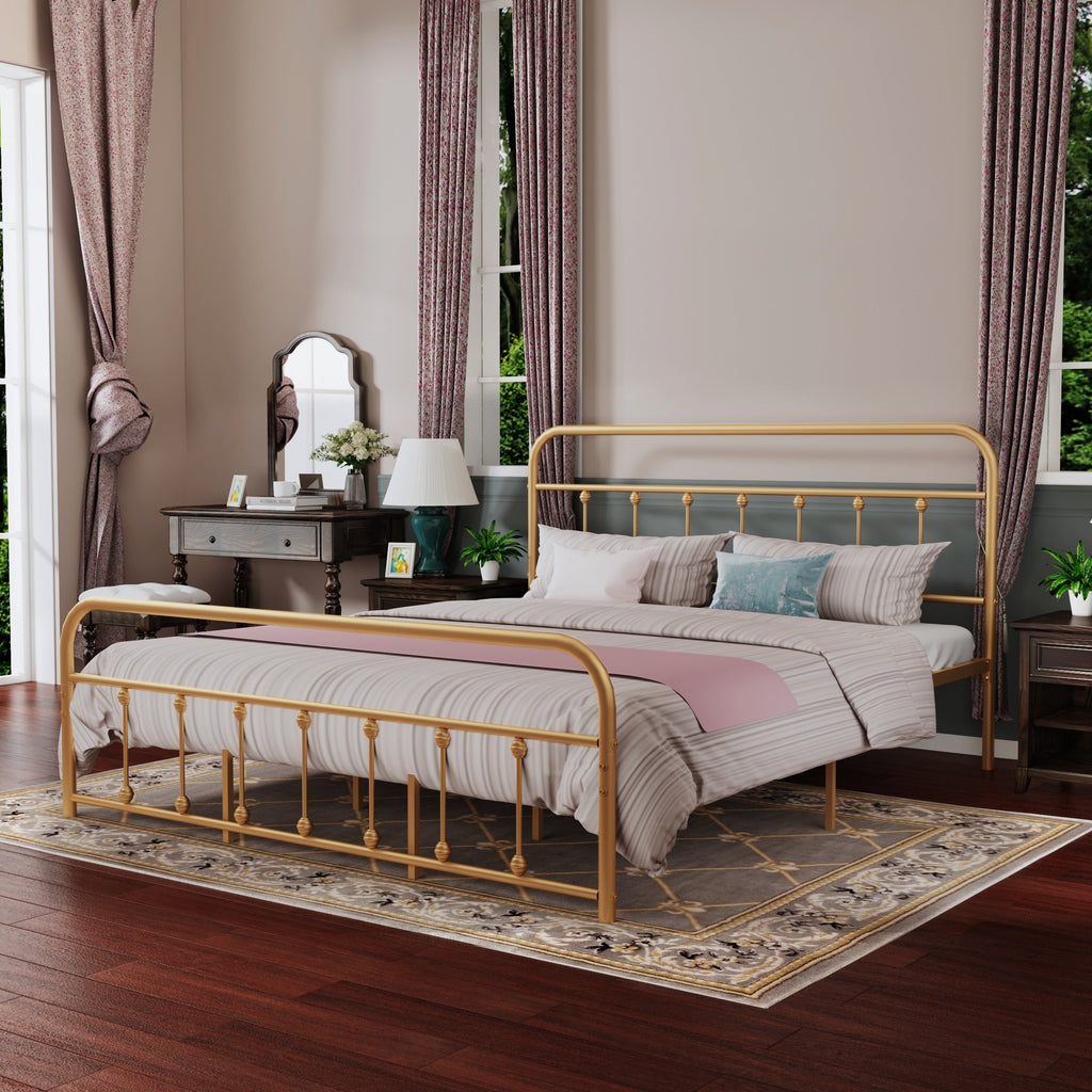 Cadre de lit plateforme en métal vintage simple Alazyhome, montage facile